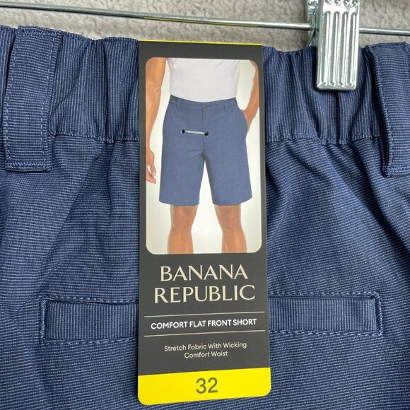 NEW Banana Republic Men's Size 32 Comfort Flat Front Shorts Navy Blue Polyester - Picture 5 of 7